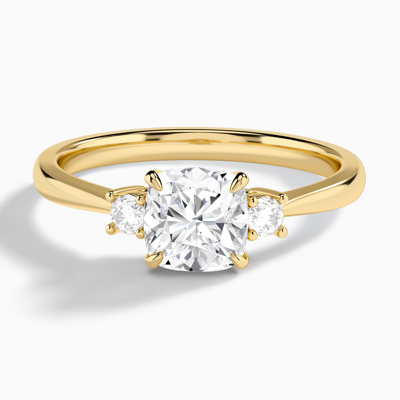 Cushion Mona Three Stone Lab Diamond Engagement Ring In 18K Yellow Gold - Lucenjuri
