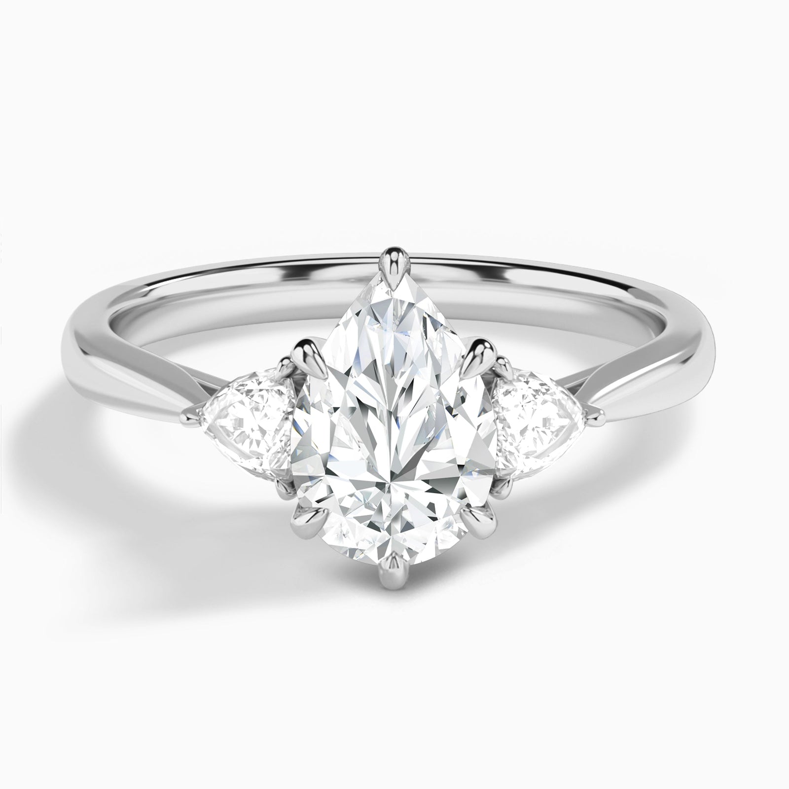 Pear Luxe Trillion Cut Three Stone Lab Diamond Engagement Ring In Platinum - Lucenjuri