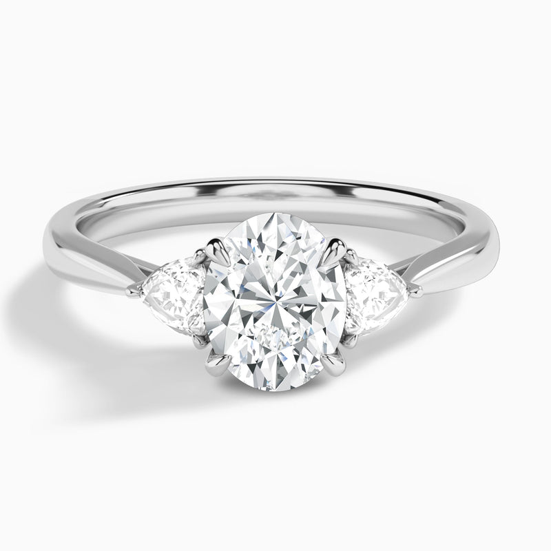 Oval Luxe Trillion Cut Three Stone Lab Diamond Engagement Ring In 14K White Gold - Lucenjuri