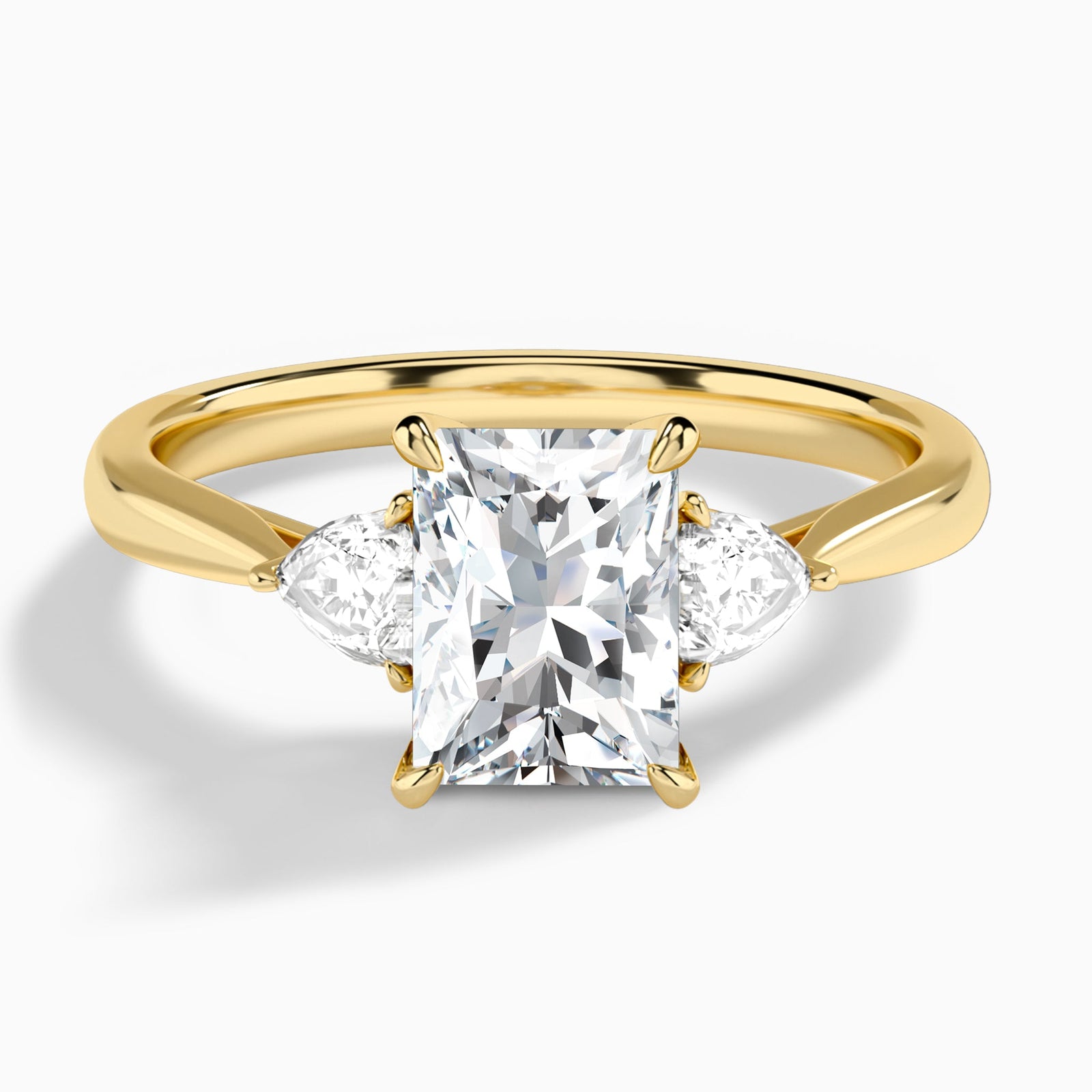 Radiant Luxe Trillion Cut Three Stone Lab Diamond Engagement Ring In 14K Yellow Gold - Lucenjuri