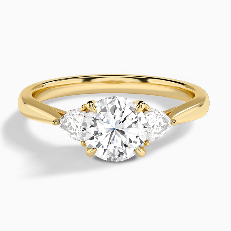 Round Luxe Trillion Cut Three Stone Lab Diamond Engagement Ring In 14K Yellow Gold - Lucenjuri