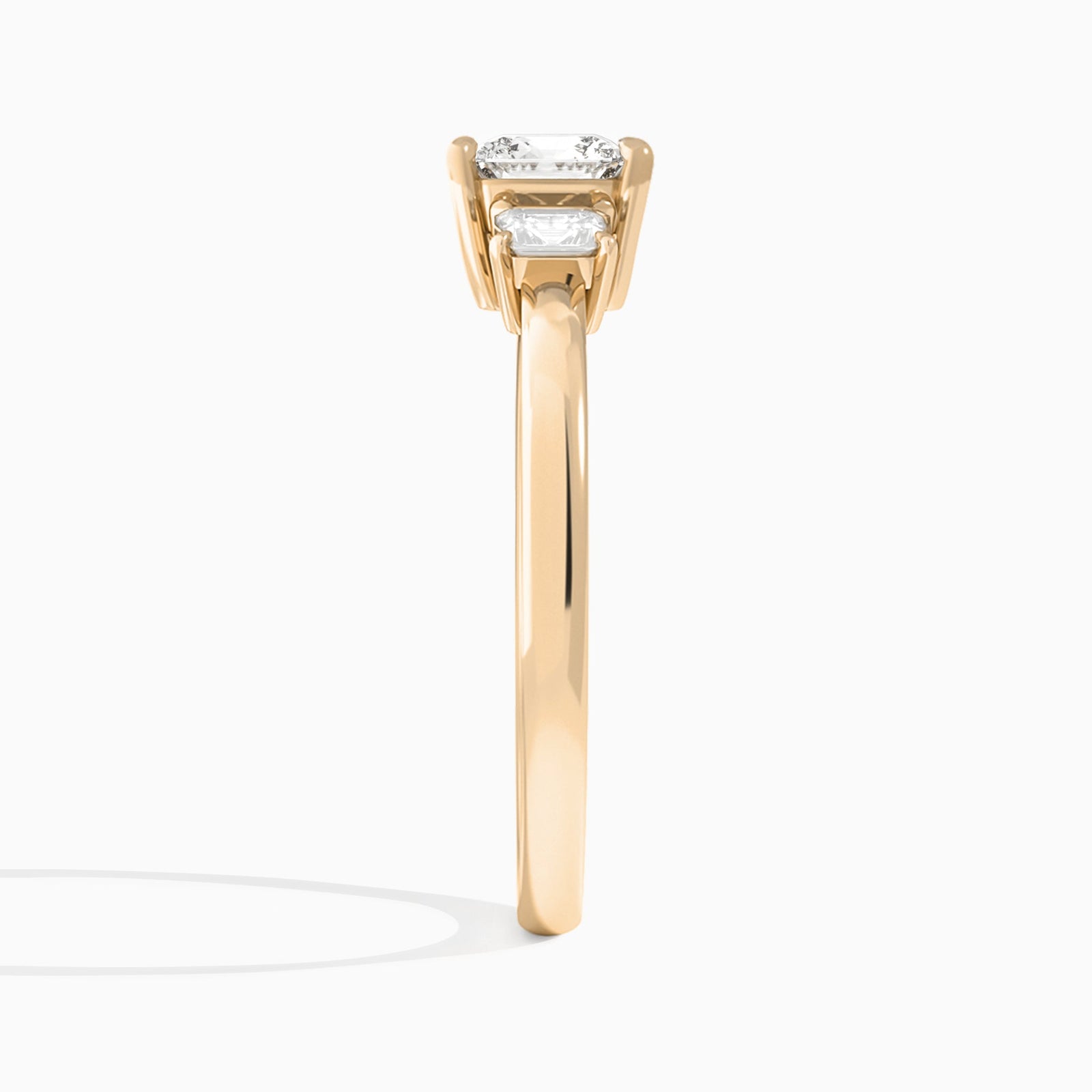 Cushion Hera Three Stone Lab Diamond Engagement Ring In 14K Rose Gold, Side View