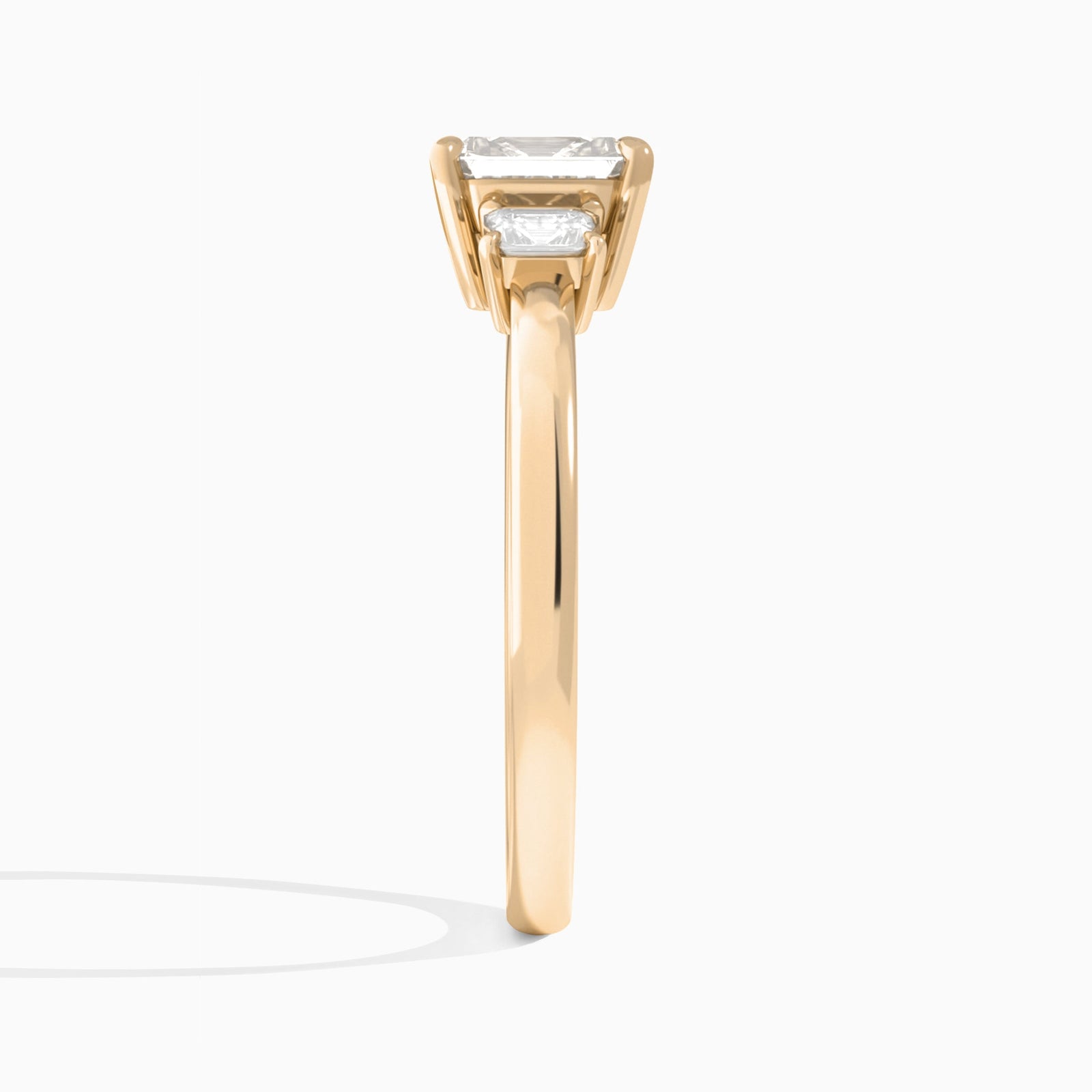 Emerald Hera Three Stone Lab Diamond Engagement Ring In 14K Rose Gold, Side View