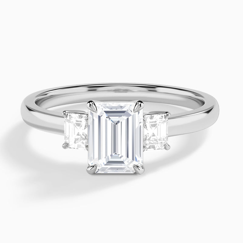 Emerald Hera Three Stone Lab Diamond Engagement Ring In 14K White Gold - Lucenjuri