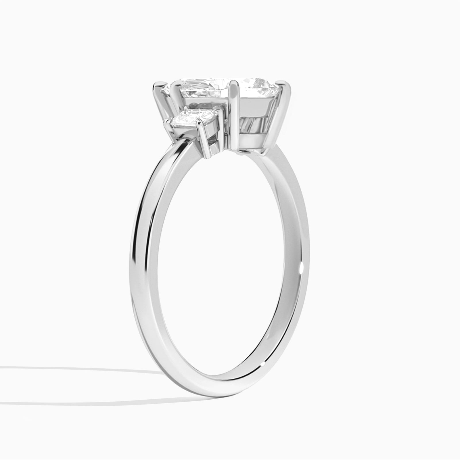 Marquise Hera Three Stone Lab Diamond Engagement Ring In 14K White Gold, Angle View