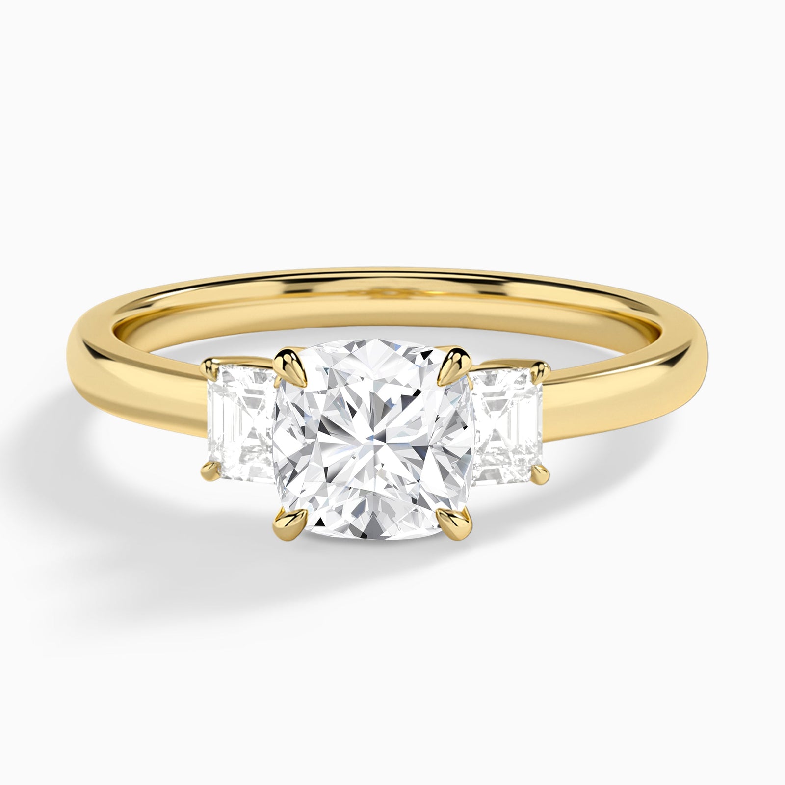 Cushion Hera Three Stone Lab Diamond Engagement Ring In 14K Yellow Gold - Lucenjuri