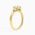 Cushion Hera Three Stone Lab Diamond Engagement Ring In 14K Yellow Gold, Angle View