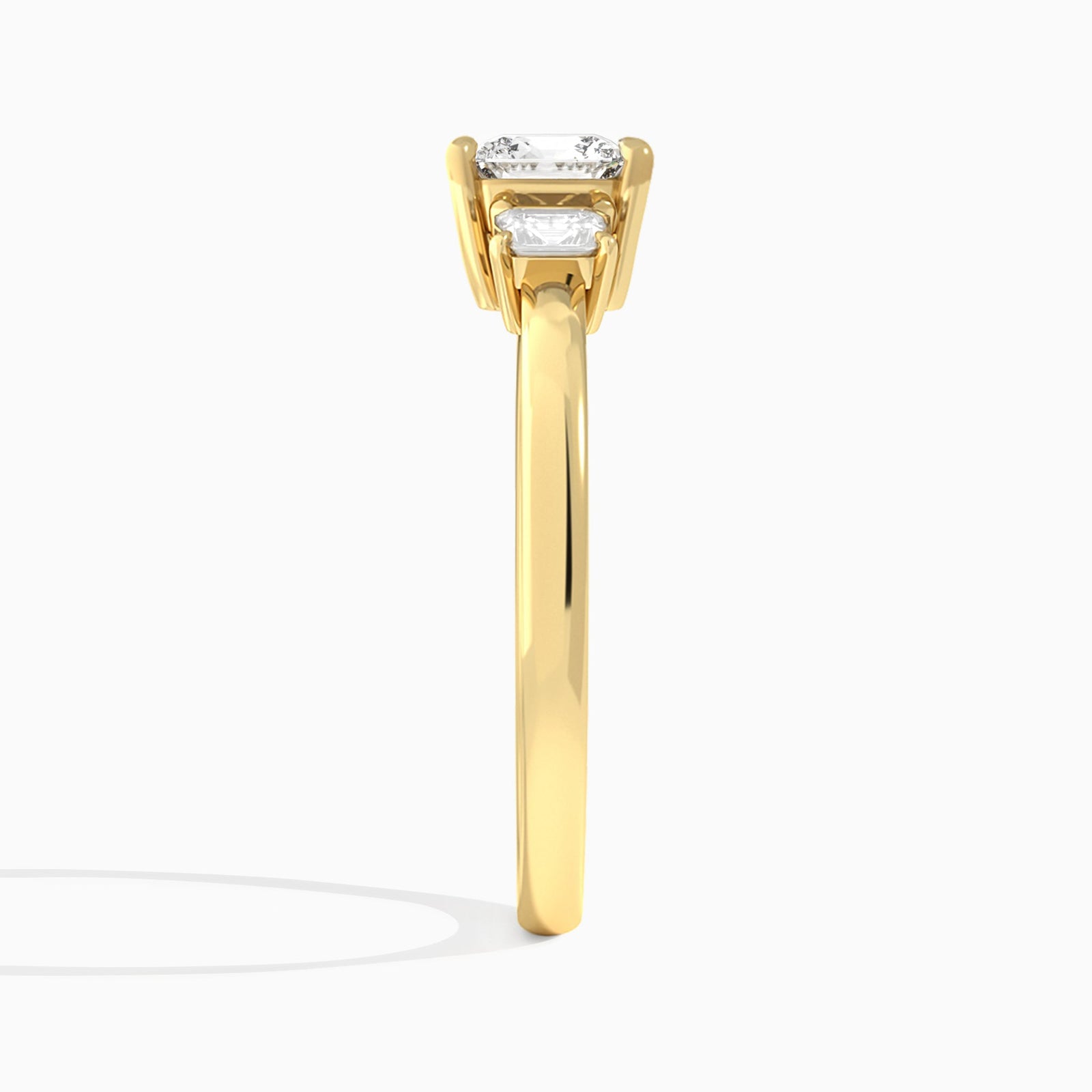 Cushion Hera Three Stone Lab Diamond Engagement Ring In 14K Yellow Gold, Side View