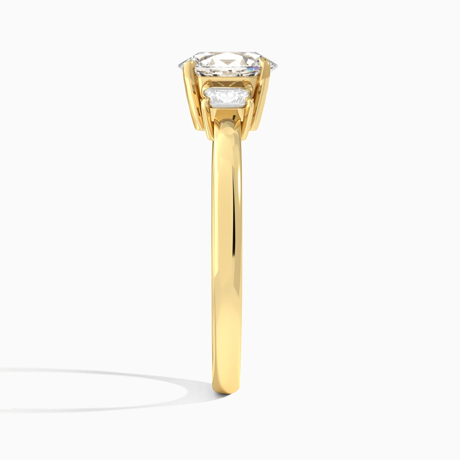 Oval Hera Three Stone Lab Diamond Engagement Ring In 18K Yellow Gold, Side View