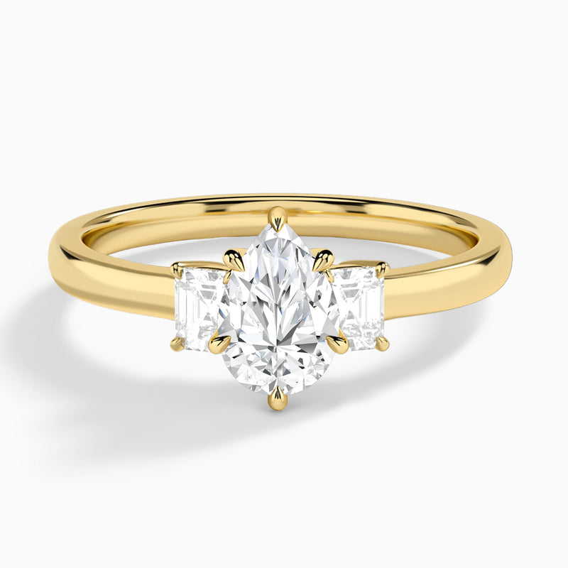 Pear Hera Three Stone Lab Diamond Engagement Ring In 18K Yellow Gold - Lucenjuri