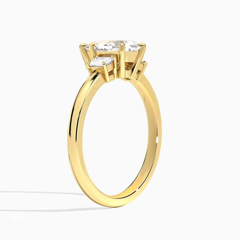 Pear Hera Three Stone Lab Diamond Engagement Ring In 14K Yellow Gold, Angle View