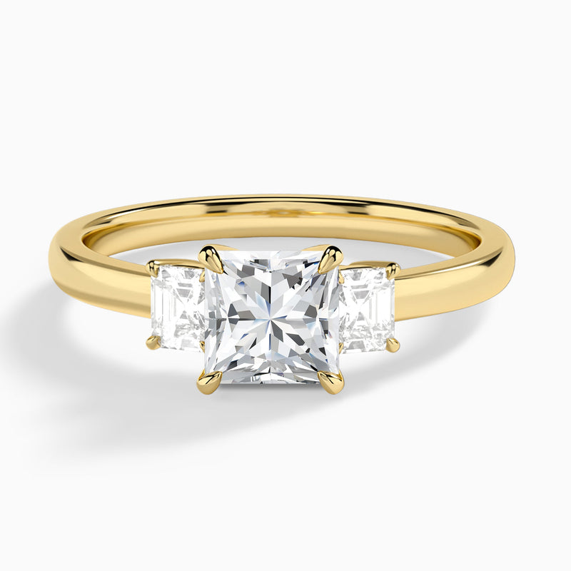 Princess Hera Three Stone Lab Diamond Engagement Ring In 14K Yellow Gold - Lucenjuri