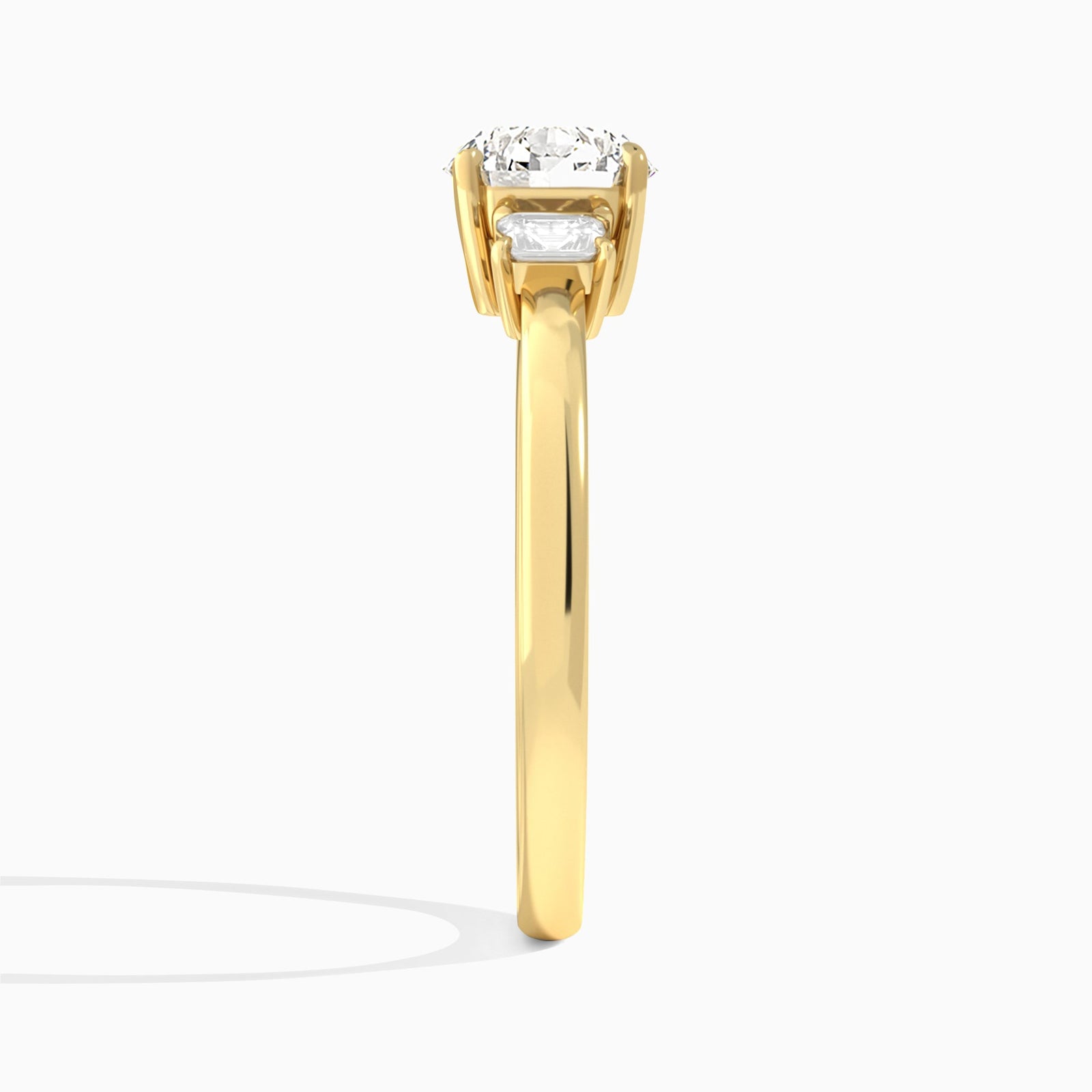 Round Hera Three Stone Lab Diamond Engagement Ring In 14K Yellow Gold, Side View