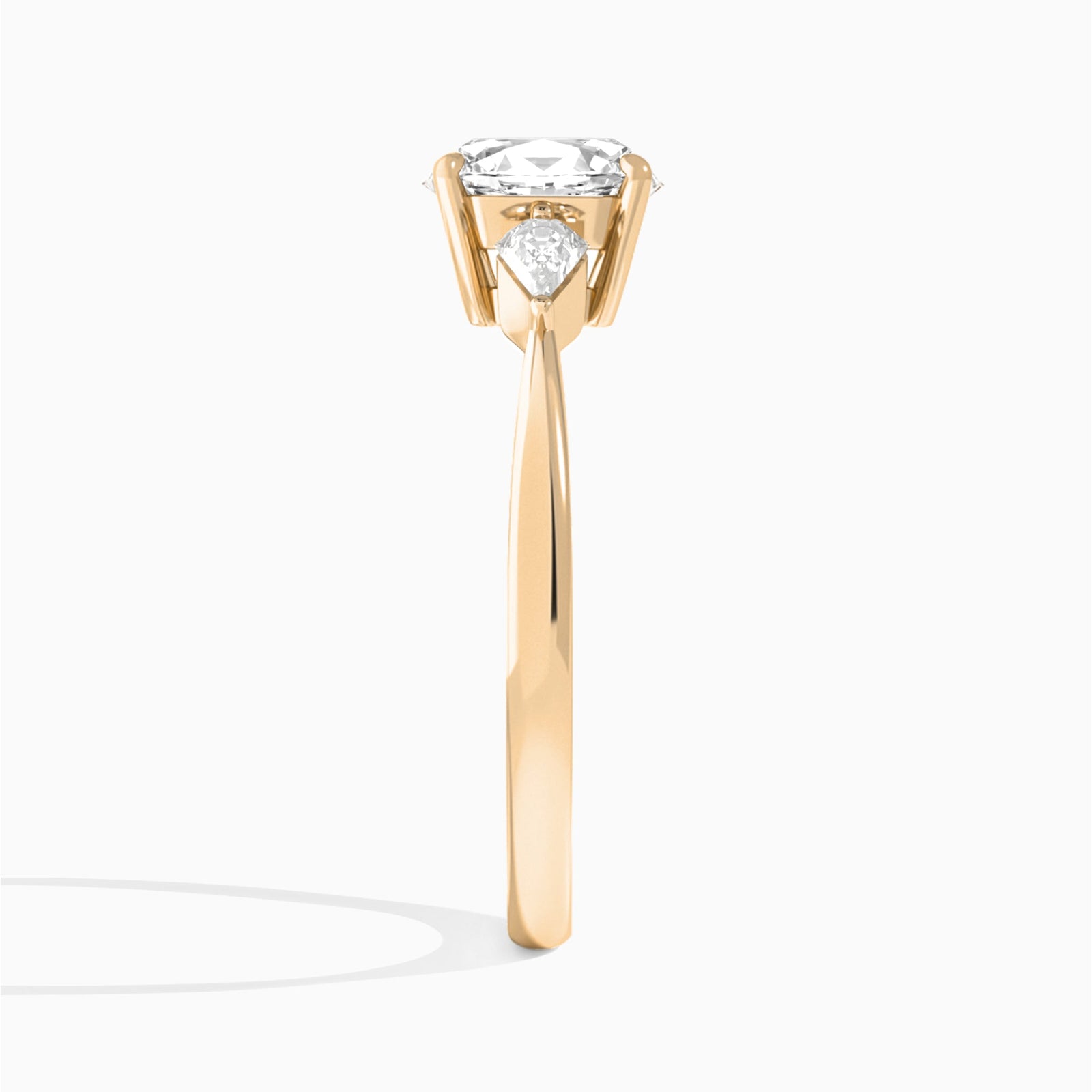 Oval Luxe Ciana Three Stone Lab Diamond Engagement Ring In 14K Rose Gold, Side View