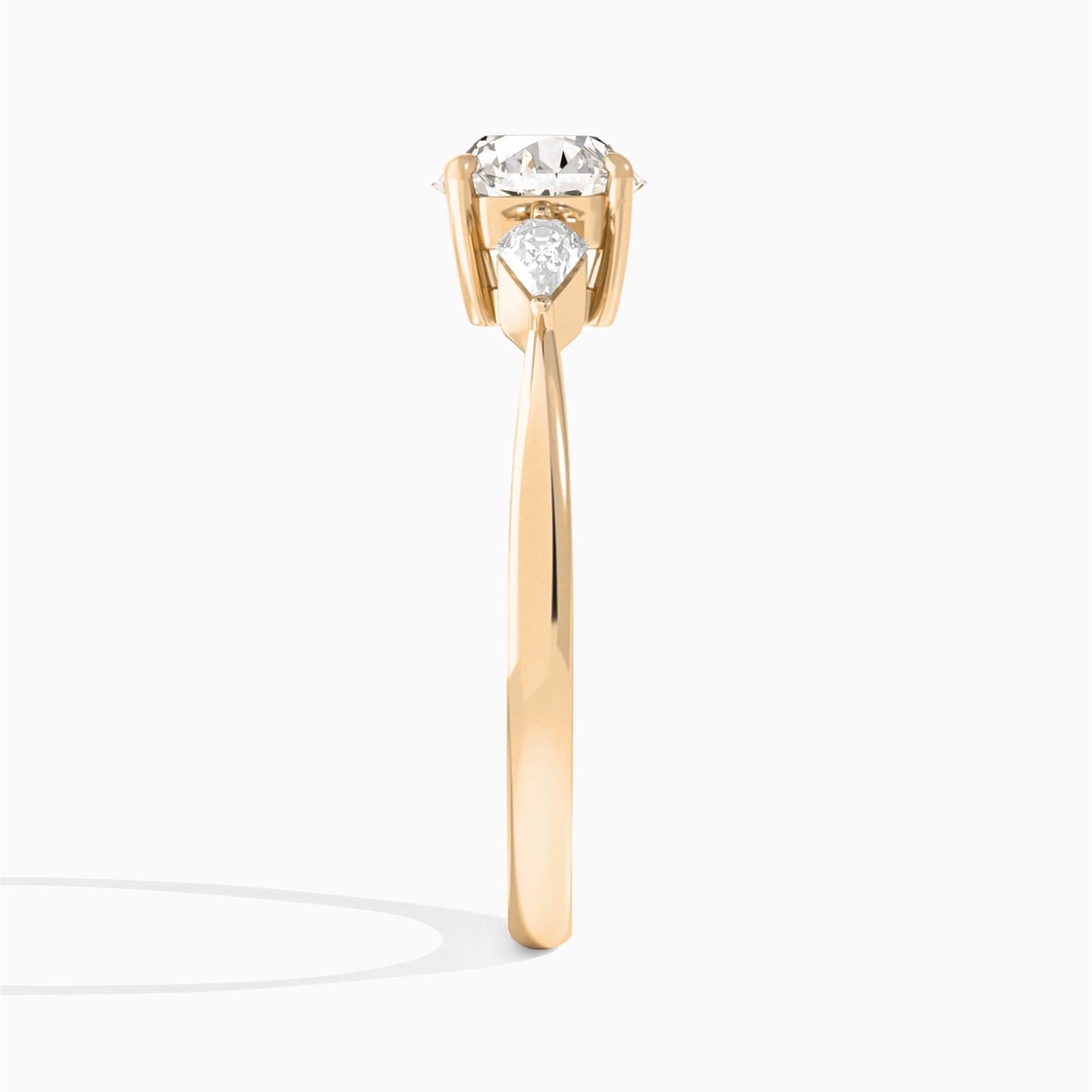 Round Luxe Ciana Three Stone Lab Diamond Engagement Ring In 14K Rose Gold, Side View