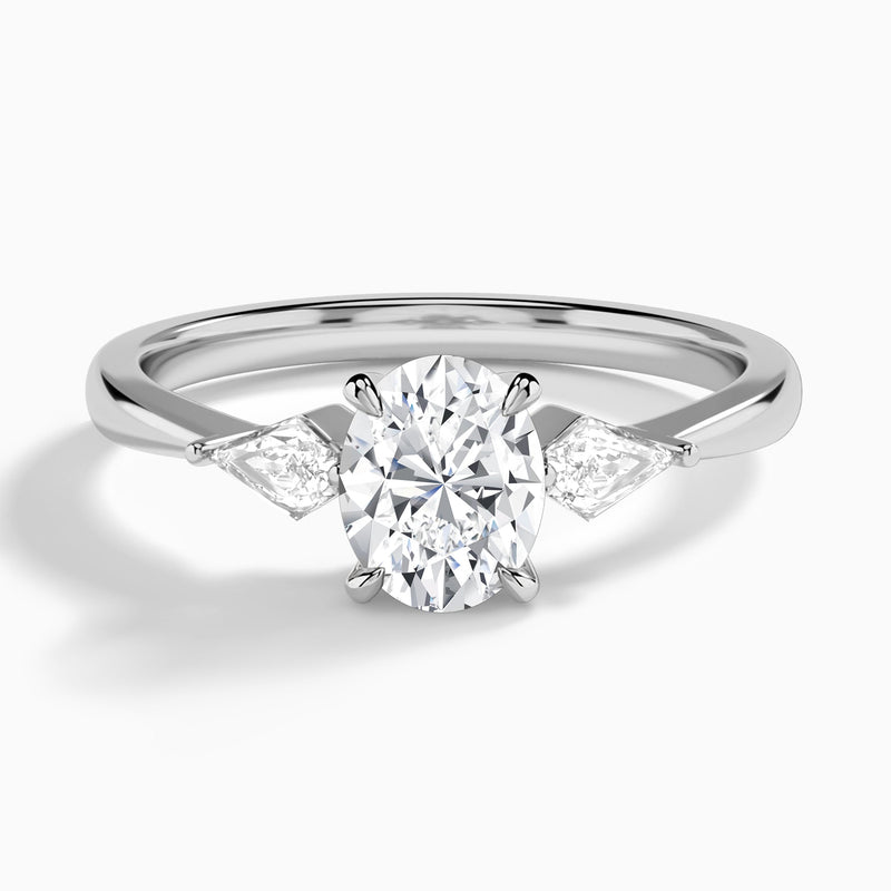 Oval Luxe Ciana Three Stone Lab Diamond Engagement Ring In 14K White Gold - Lucenjuri