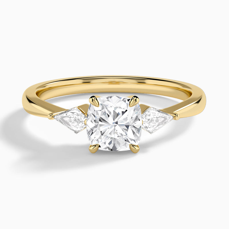 Cushion Luxe Ciana Three Stone Lab Diamond Engagement Ring In 14K Yellow Gold - Lucenjuri