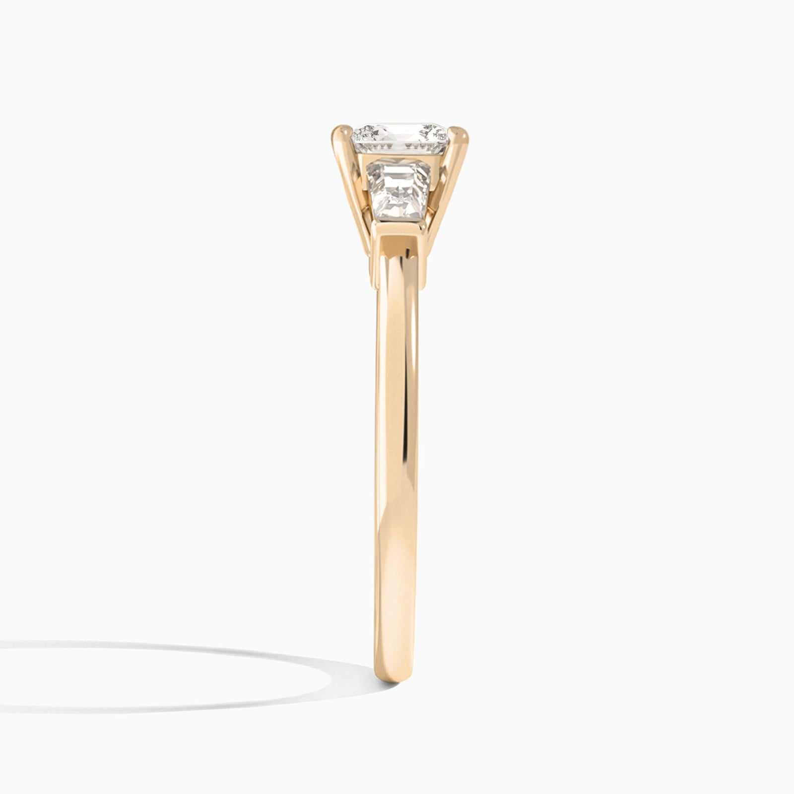Cushion Thora Three Stone Lab Diamond Engagement Ring In 14K Rose Gold, Side View