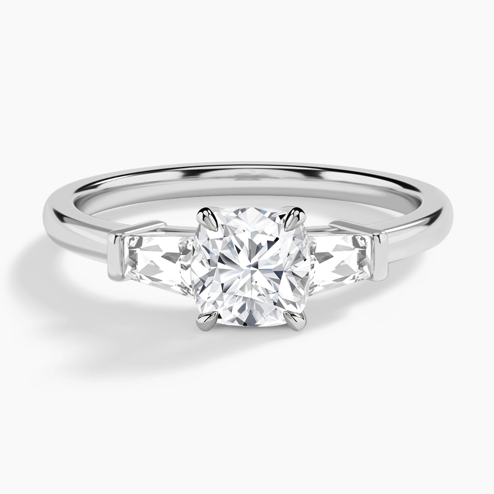 Cushion Thora Three Stone Lab Diamond Engagement Ring In 14K White Gold - Lucenjuri