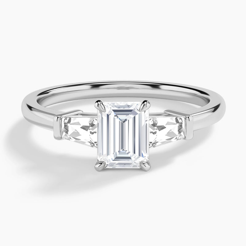 Emerald Thora Three Stone Lab Diamond Engagement Ring In 14K White Gold - Lucenjuri