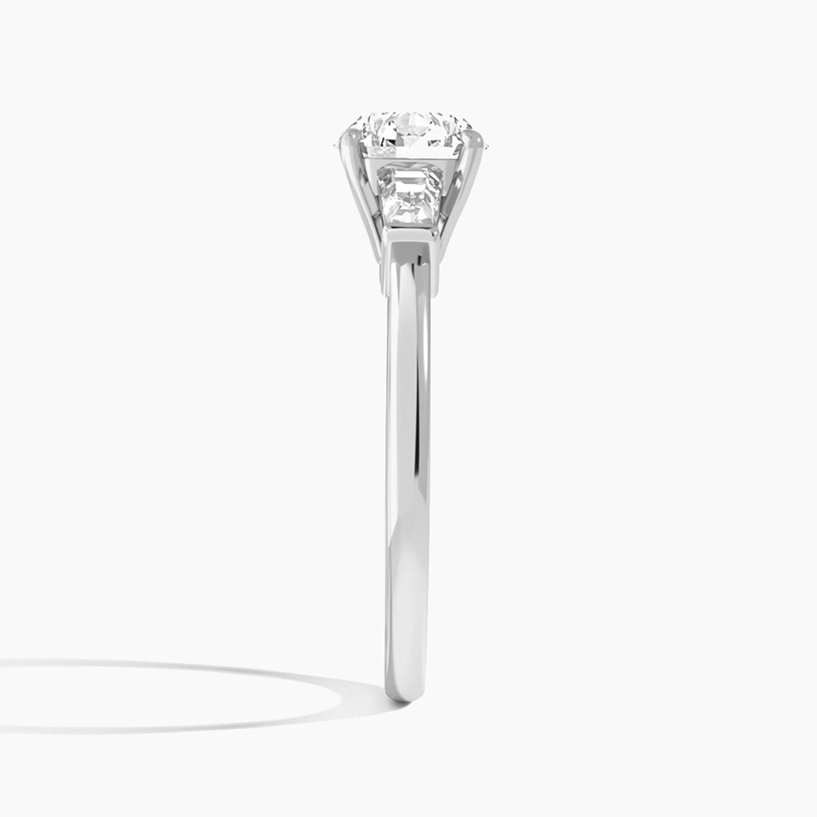 Round Thora Three Stone Lab Diamond Engagement Ring In 18K White Gold, Side View