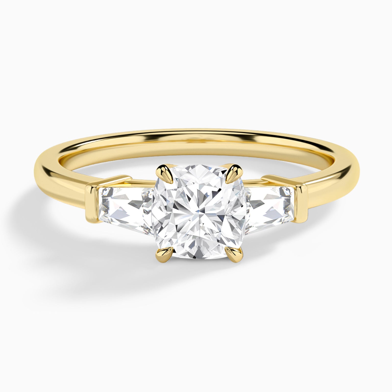Cushion Thora Three Stone Lab Diamond Engagement Ring In 14K Yellow Gold - Lucenjuri