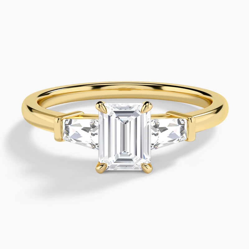 Emerald Thora Three Stone Lab Diamond Engagement Ring In 14K Yellow Gold - Lucenjuri
