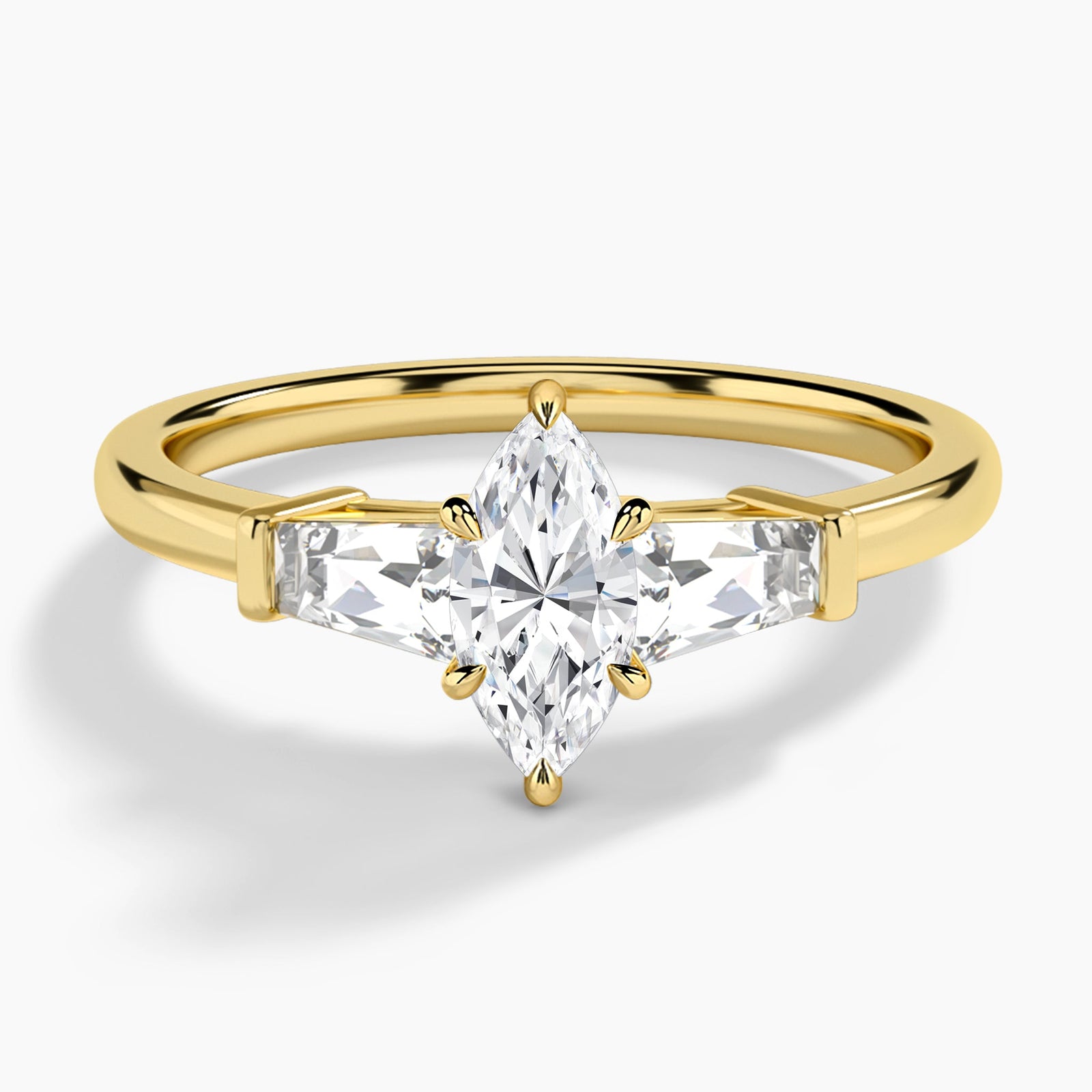 Marquise Thora Three Stone Lab Diamond Engagement Ring In 14K Yellow Gold - Lucenjuri