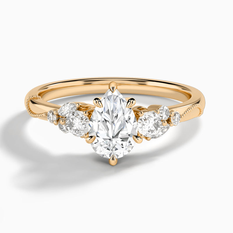 Pear Carnation Three Stone Lab Diamond Engagement Ring In 14K Rose Gold - Lucenjuri