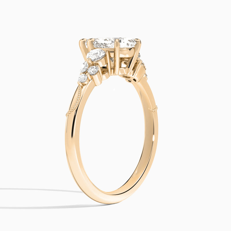 Pear Carnation Three Stone Lab Diamond Engagement Ring In 14K Rose Gold, Angle View