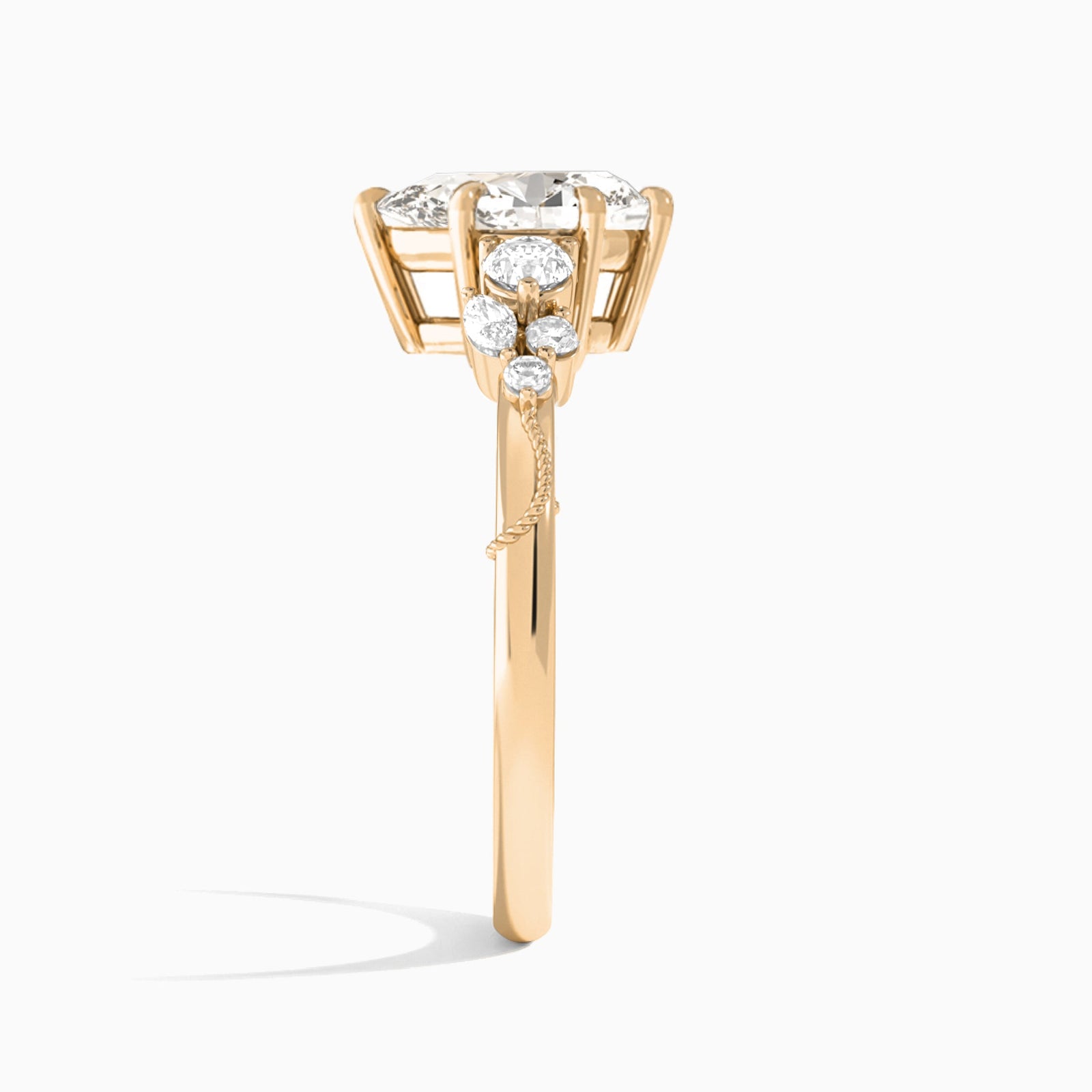 Pear Carnation Three Stone Lab Diamond Engagement Ring In 14K Rose Gold, Side View