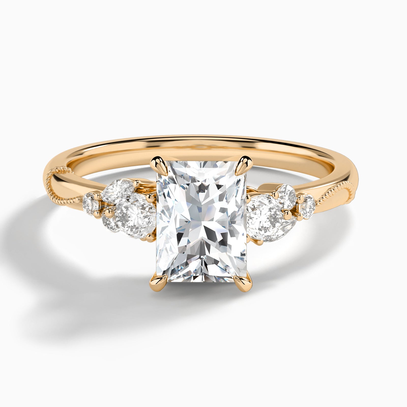 Radiant Carnation Three Stone Lab Diamond Engagement Ring In 14K Rose Gold - Lucenjuri