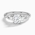 Round Carnation Three Stone Lab Diamond Engagement Ring In 18K White Gold - Lucenjuri