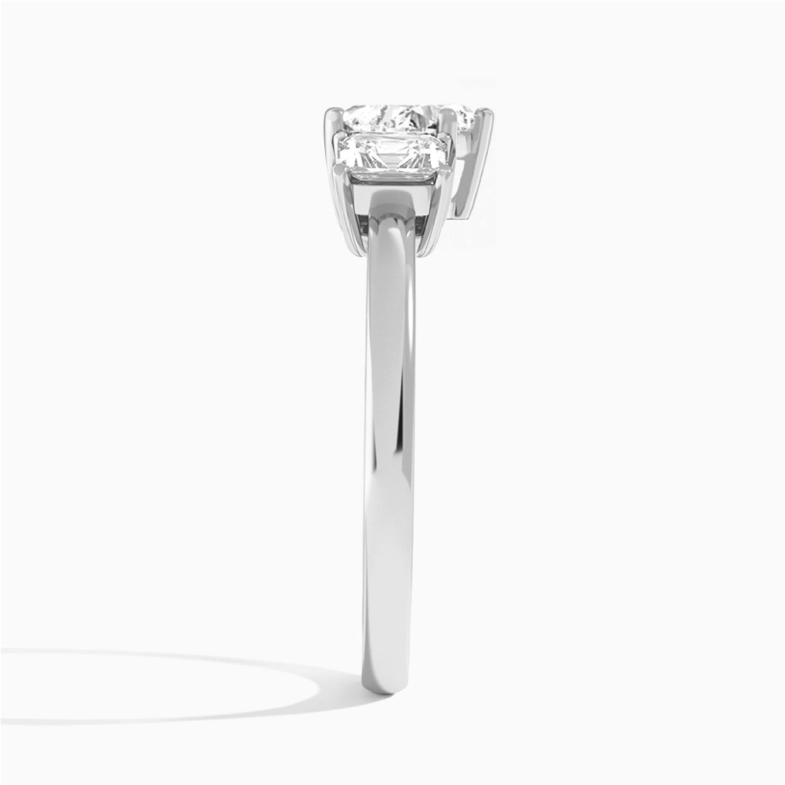 Heart Luxe Hera Three Stone Lab Diamond Engagement Ring In Platinum, Side View