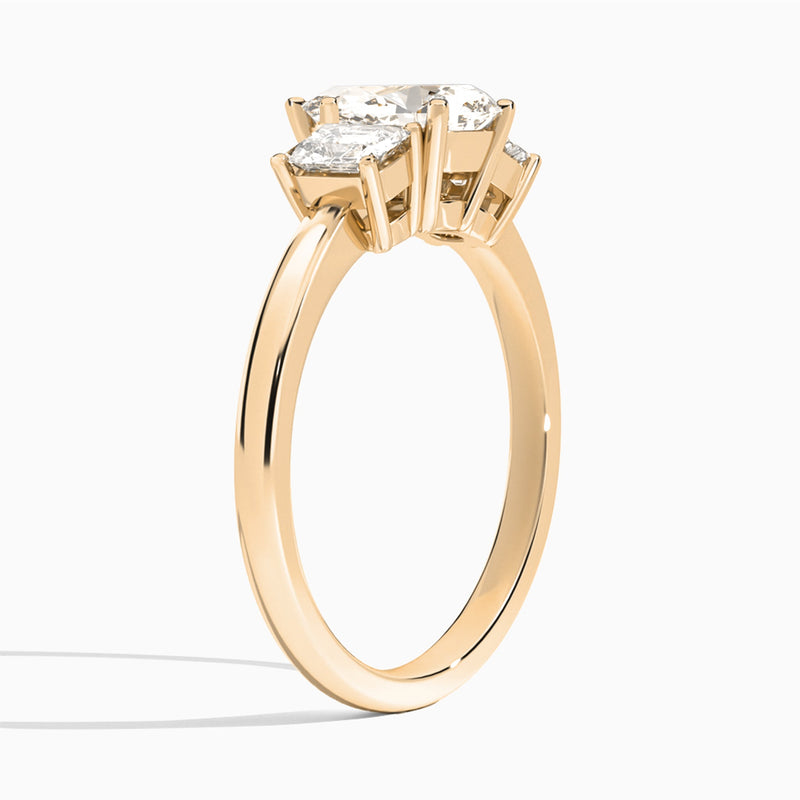 Pear Luxe Hera Three Stone Lab Diamond Engagement Ring In 14K Rose Gold, Angle View