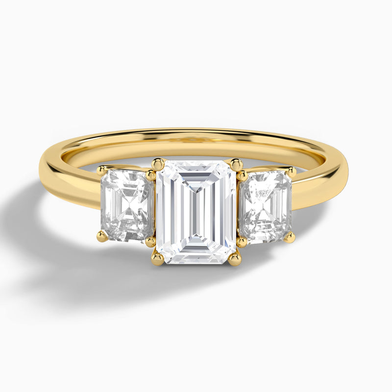 Emerald Luxe Hera Three Stone Lab Diamond Engagement Ring In 14K Yellow Gold - Lucenjuri