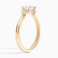Cushion Floating Three Stone Lab Diamond Engagement Ring In 14K Rose Gold, Angle View