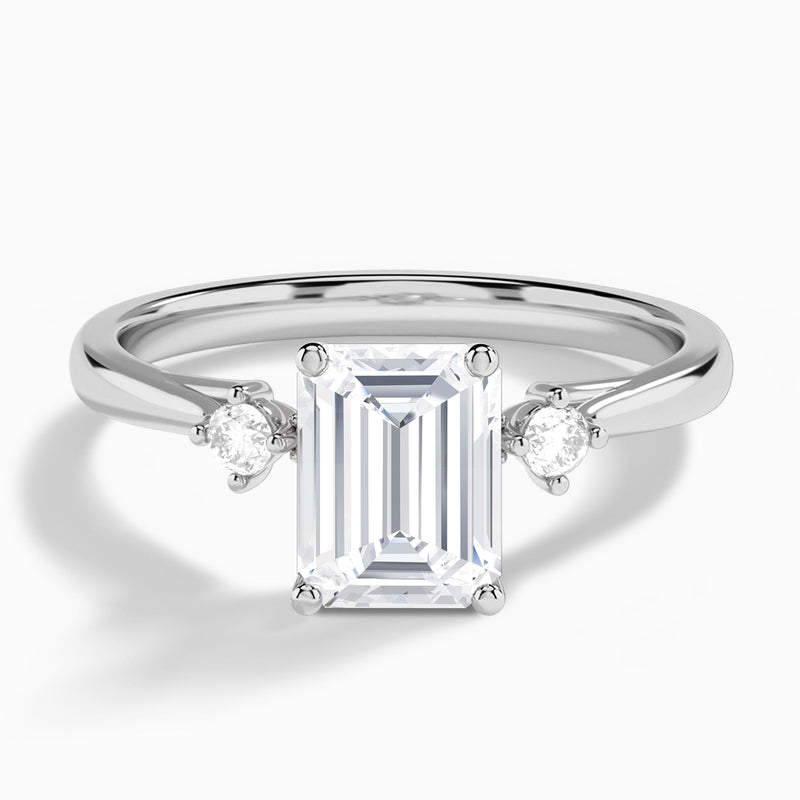 Emerald Floating Three Stone Lab Diamond Engagement Ring In 14K White Gold - Lucenjuri