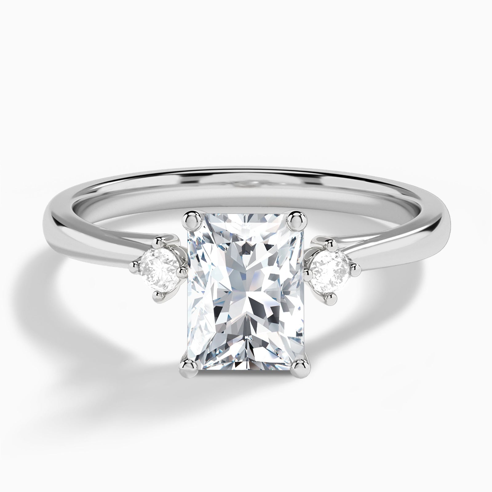 Radiant Floating Three Stone Lab Diamond Engagement Ring In 14K White Gold - Lucenjuri
