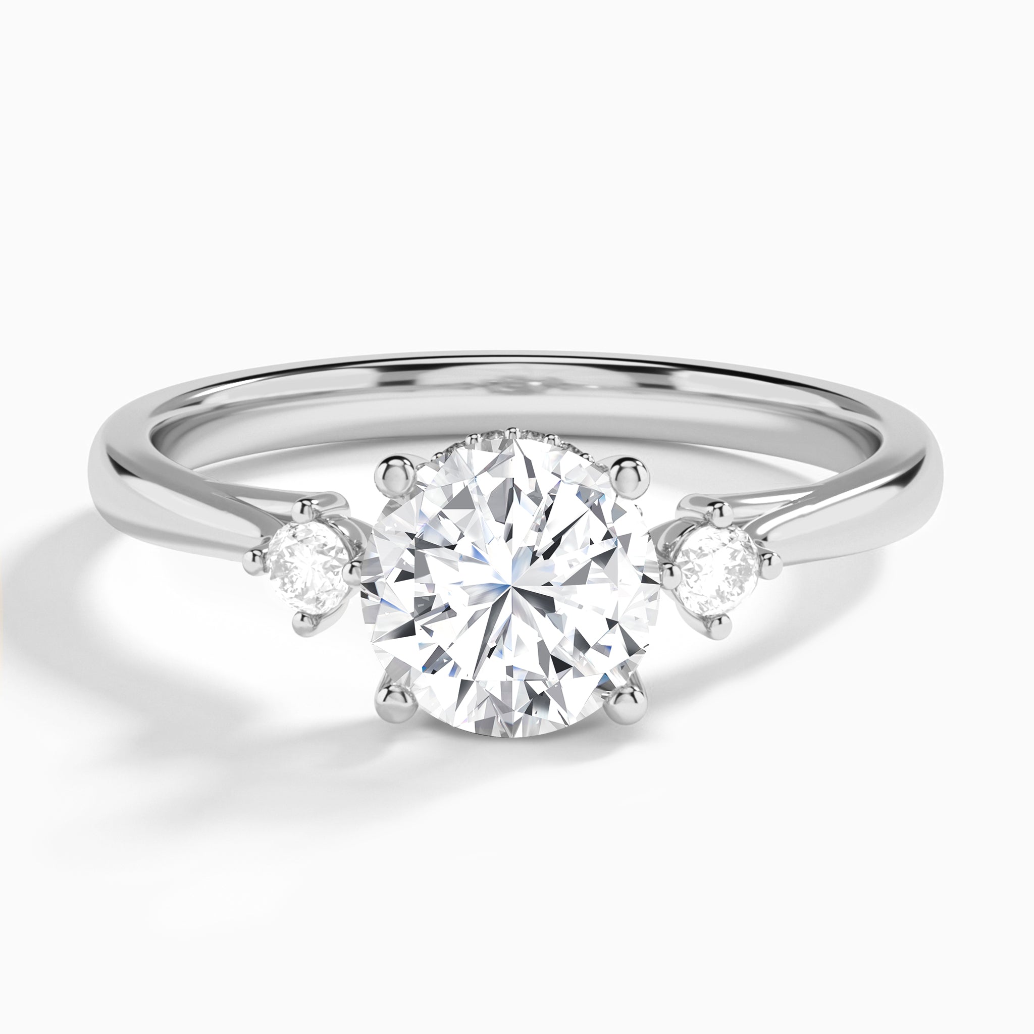 Round Floating Three Stone Lab Diamond Engagement Ring In 14K White Gold - Lucenjuri