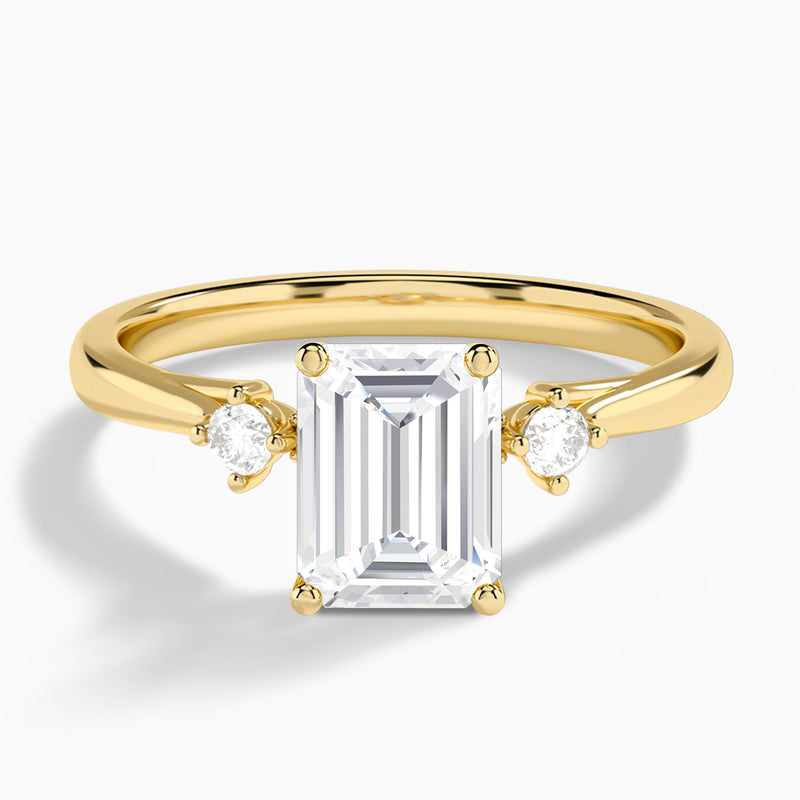 Emerald Floating Three Stone Lab Diamond Engagement Ring In 14K Yellow Gold - Lucenjuri