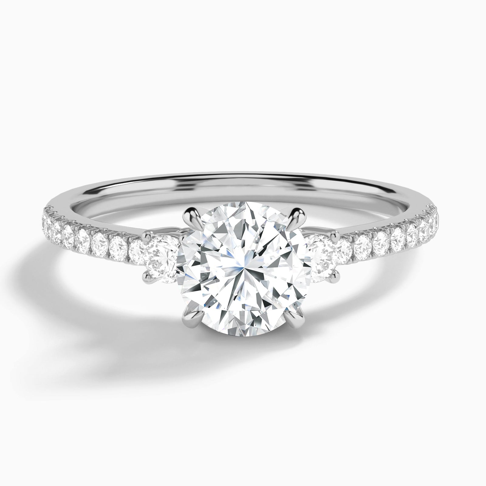 Round Muse Three Stone Lab Grown Diamond Engagement Ring In Platinum - Lucenjuri