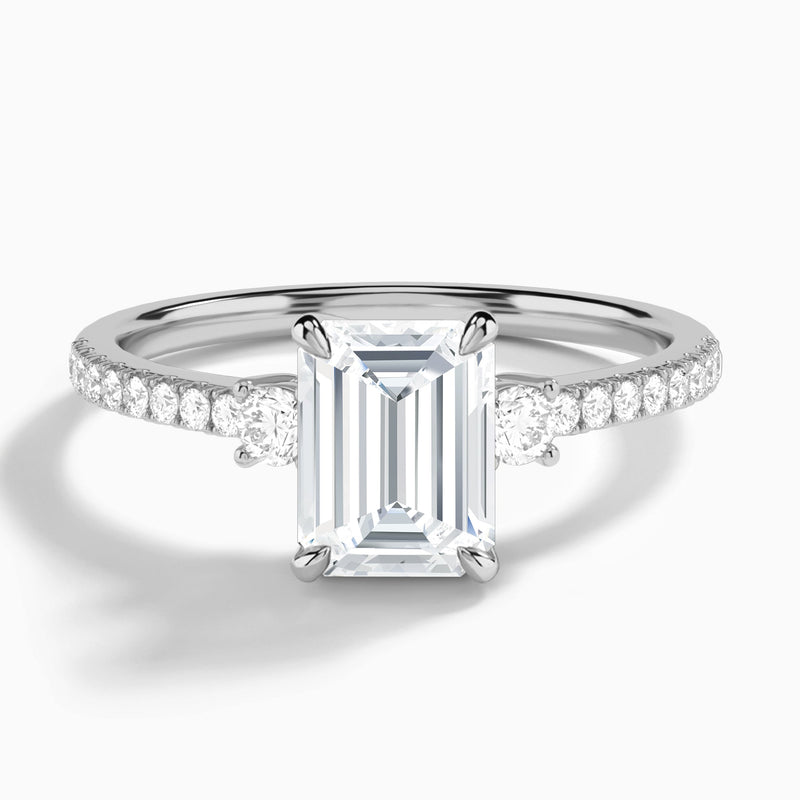 Emerald Muse Three Stone Lab Diamond Engagement Ring In 14K White Gold - Lucenjuri