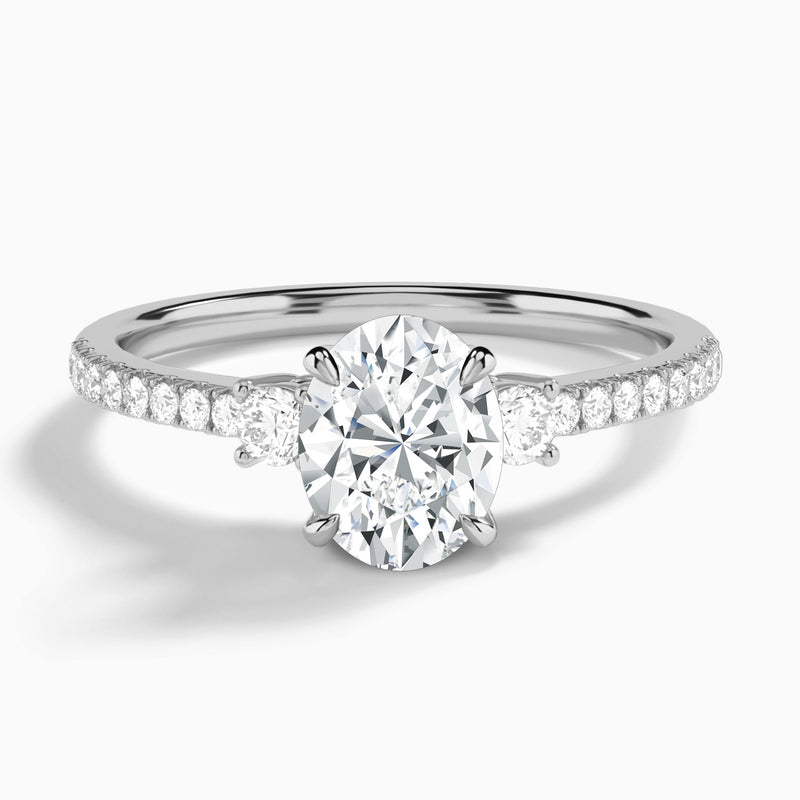 Oval Muse Three Stone Lab Diamond Engagement Ring In 14K White Gold - Lucenjuri