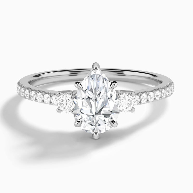 Pear Muse Three Stone Lab Diamond Engagement Ring In 14K White Gold - Lucenjuri