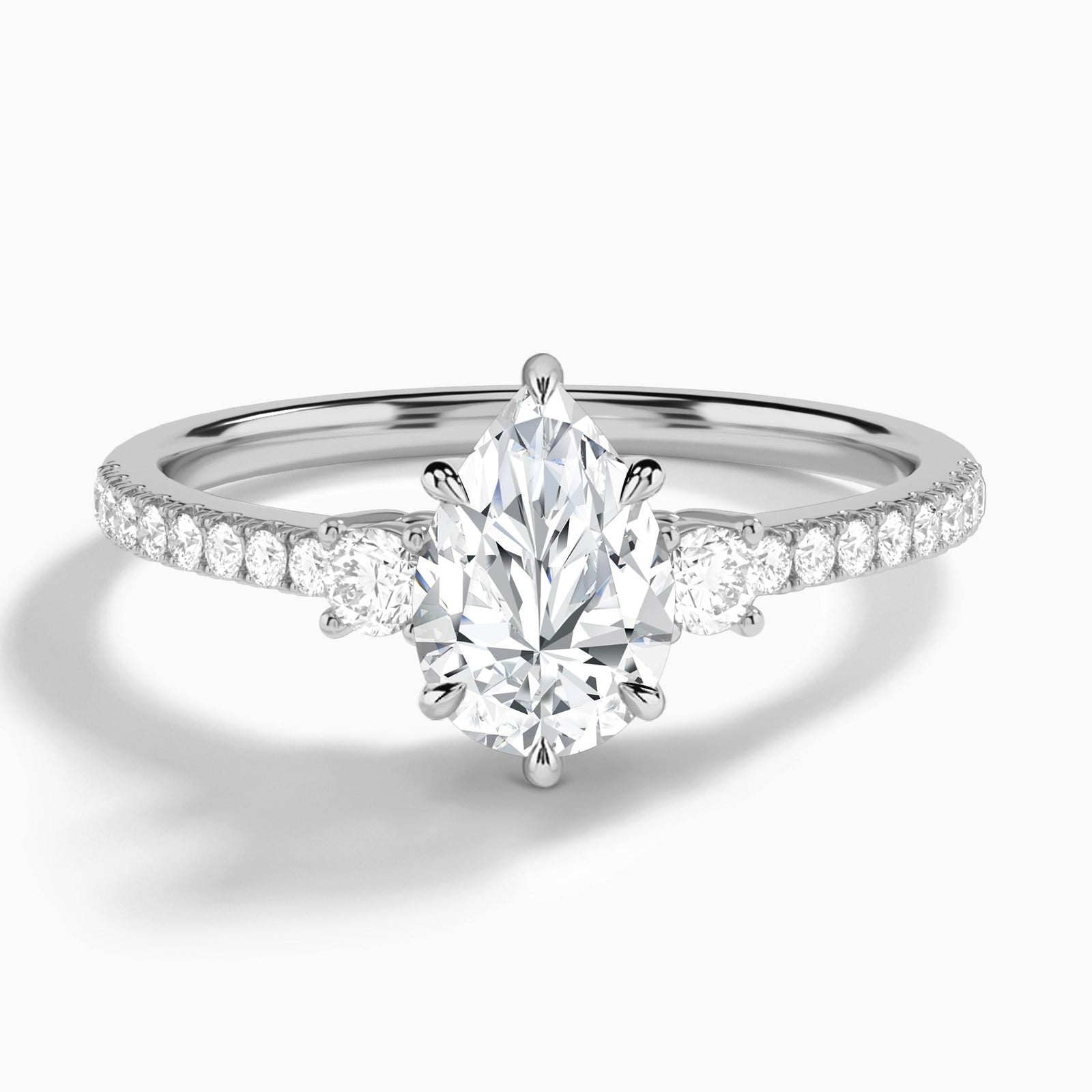 Pear Muse Three Stone Lab Diamond Engagement Ring In 14K White Gold - Lucenjuri