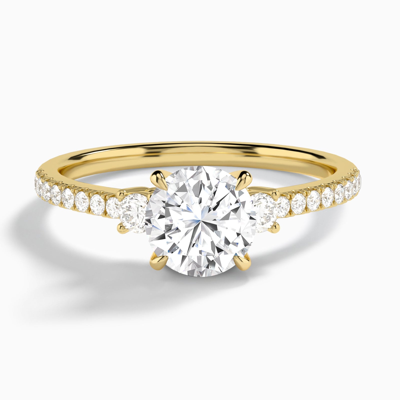 Round Muse Three Stone Lab Diamond Engagement Ring In 14K Yellow Gold - Lucenjuri
