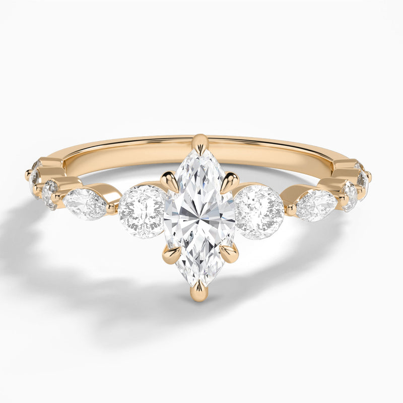 Marquise Chateau Three Stone Lab Diamond Engagement Ring In 14K Rose Gold - Lucenjuri