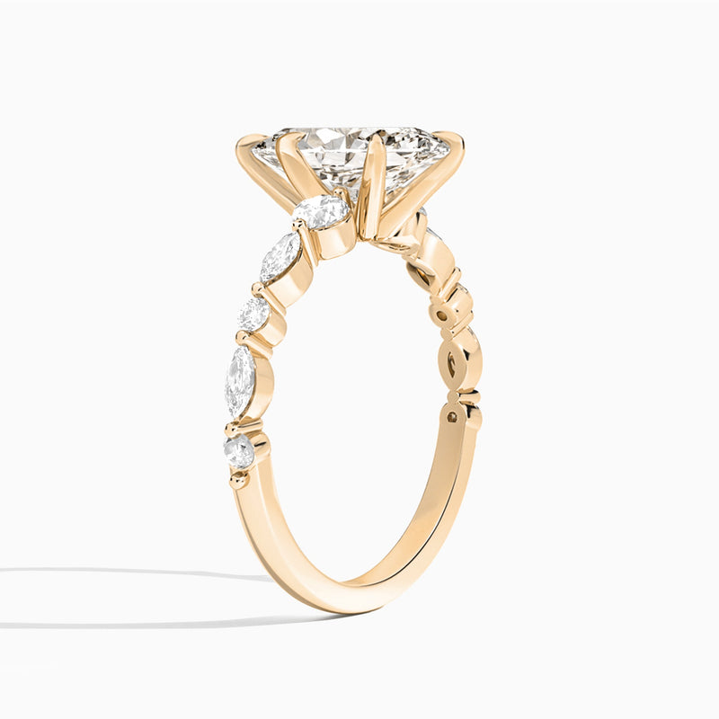 Marquise Chateau Three Stone Lab Diamond Engagement Ring In 14K Rose Gold, Angle View
