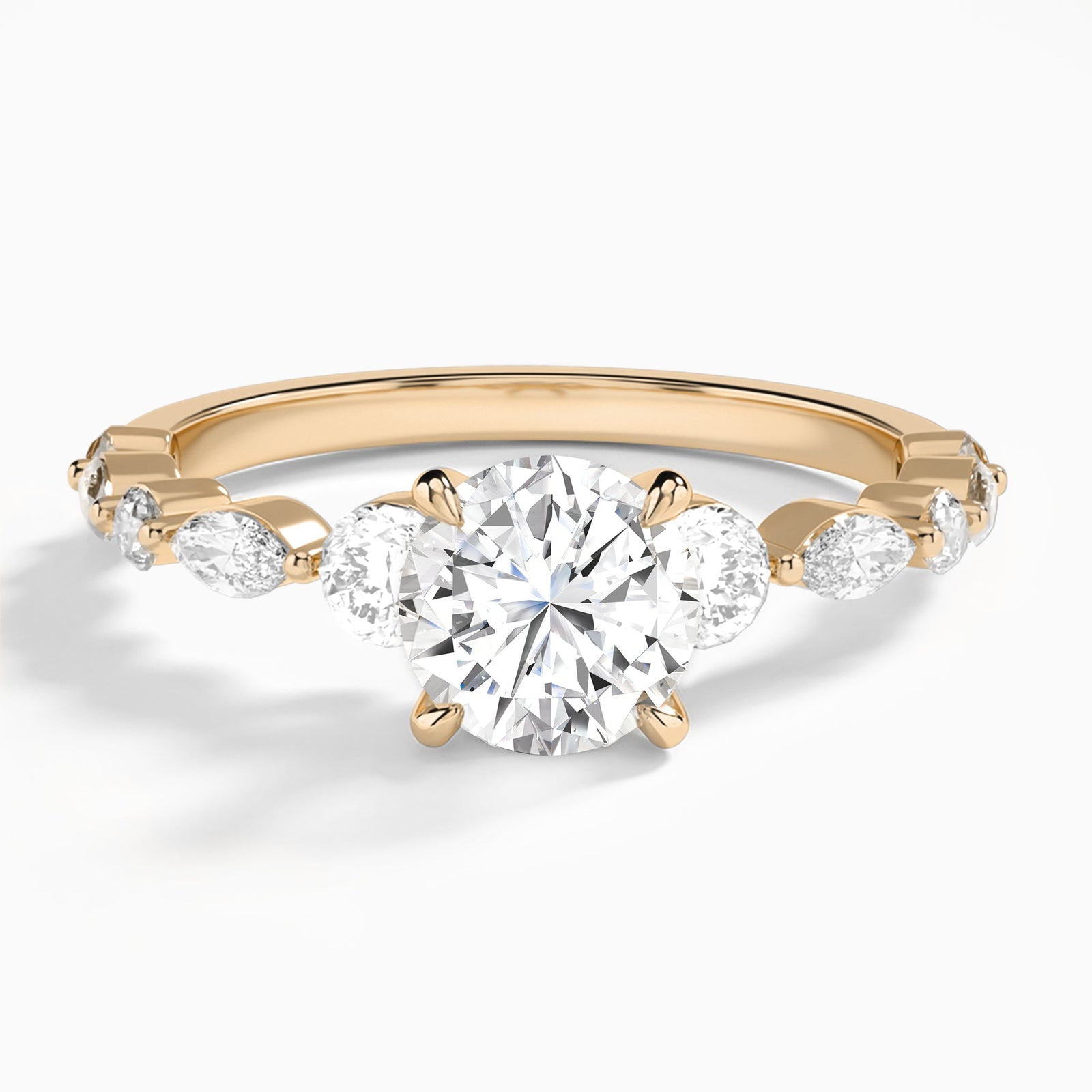 Round Chateau Three Stone Lab Diamond Engagement Ring In 14K Rose Gold - Lucenjuri